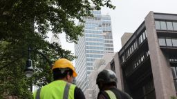 The former Pfizer headquarters building on July 7, 2026, in New York City. Construction workers were evacuated from the high-profile housing project after it was determined that it was at risk of collapse.
