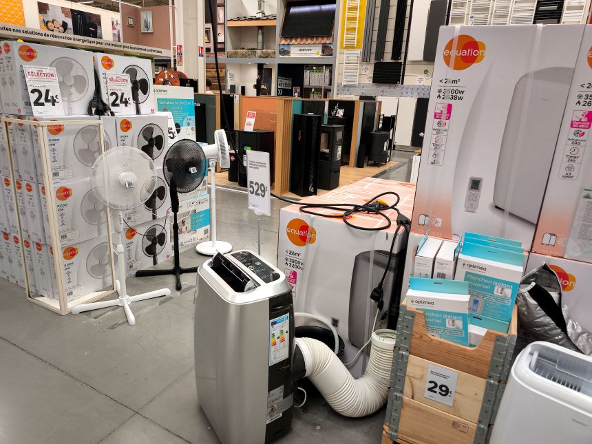 Air conditioners displayed in a Leroy Merlin store in Valence, France on May 23, 2026.