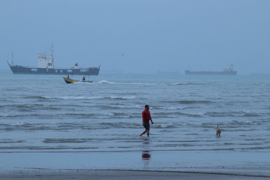 Vessels in the Strait of Hormuz near the beach of Bandar Abbas, Iran, July 27, 2026.