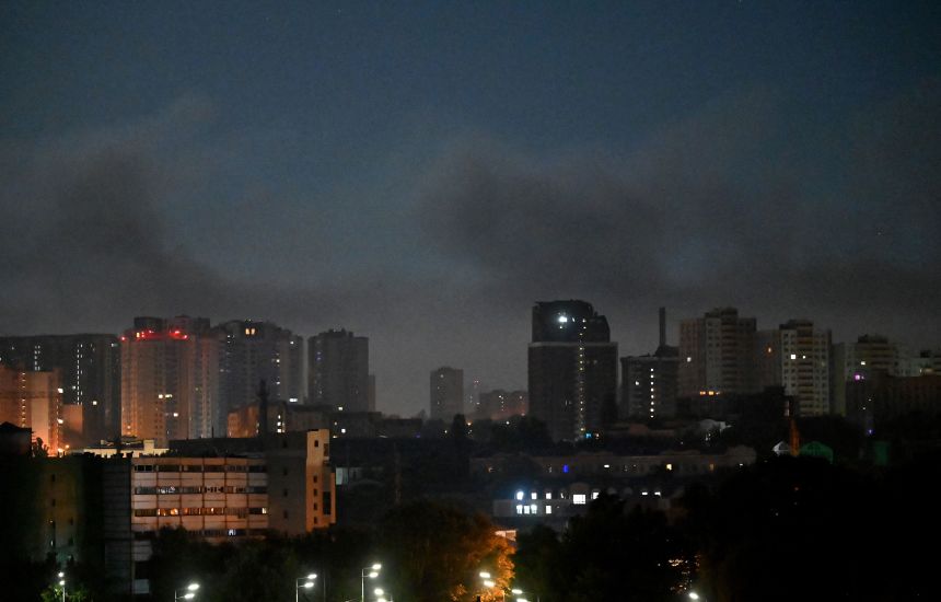 Smoke over the Kyiv skyline during Russian strikes on Thursday, July 30